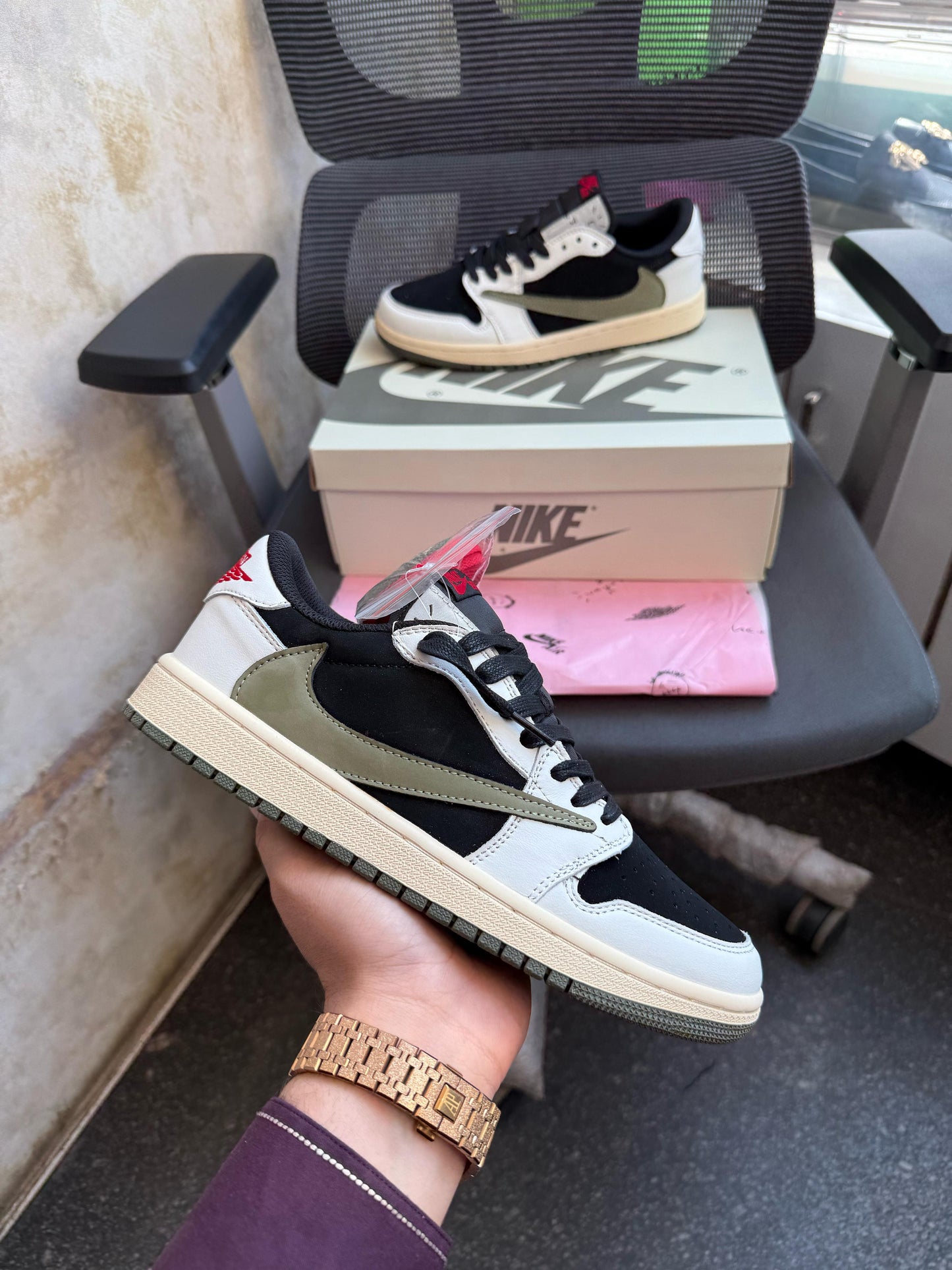 NIKE AIR JORDAN 1 X TRAVISCOTT LOW OLIVE GREEN U.A QUALITY