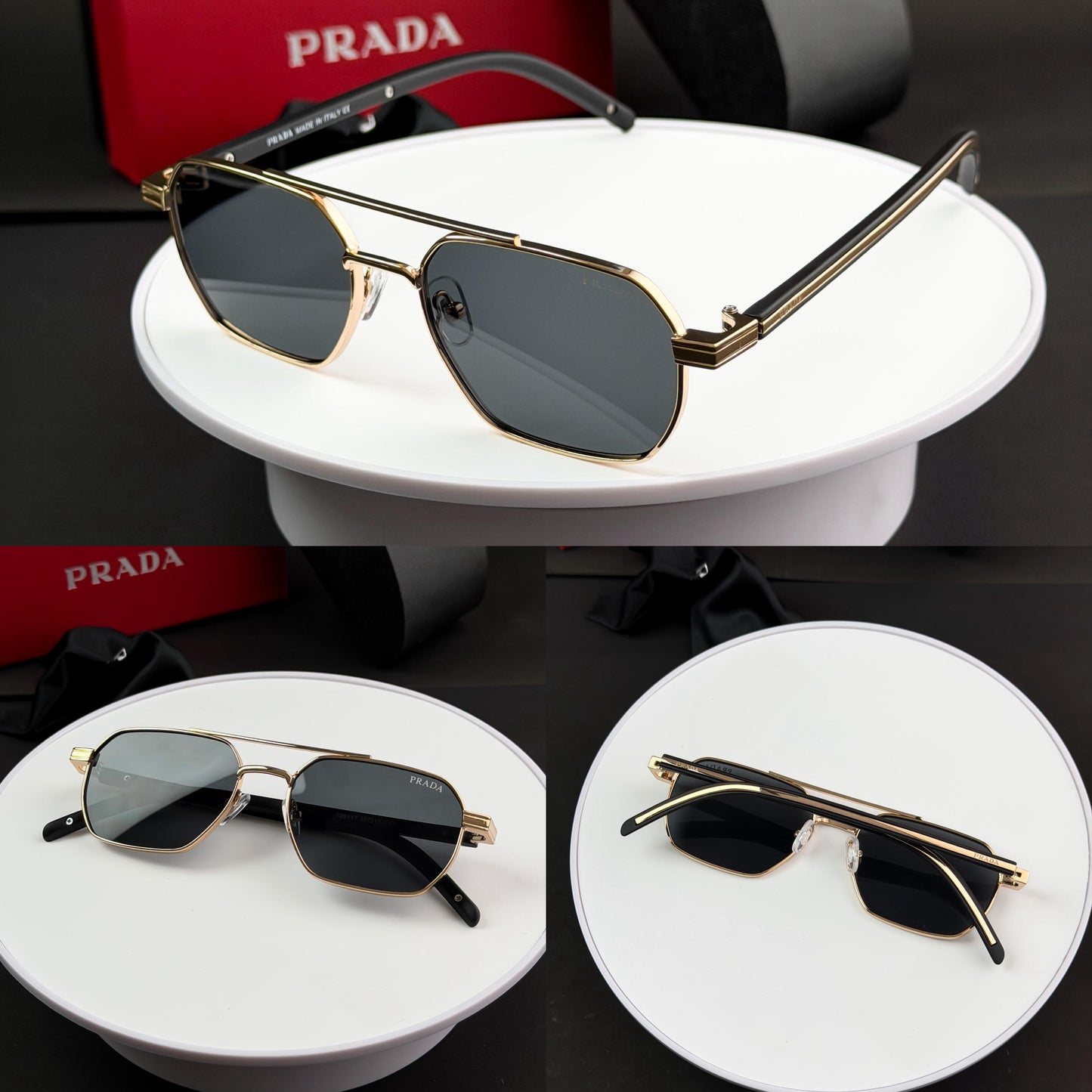 PRADA GOLD BLACK SUNGLASSES