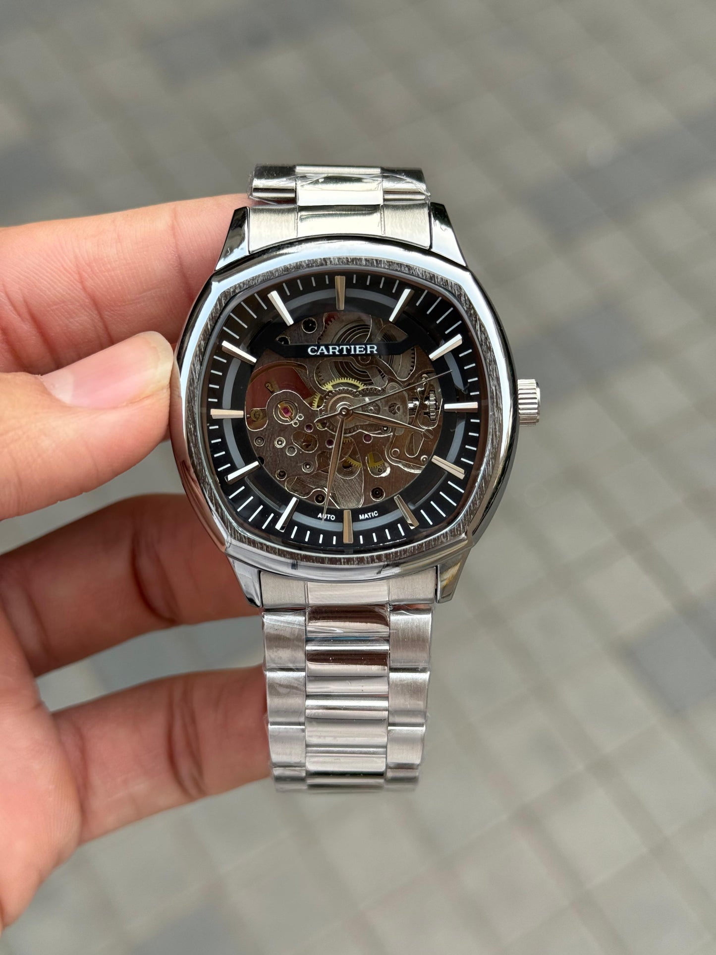 CARTIER SQUARE SKELETON AUTOMATIC WATCH