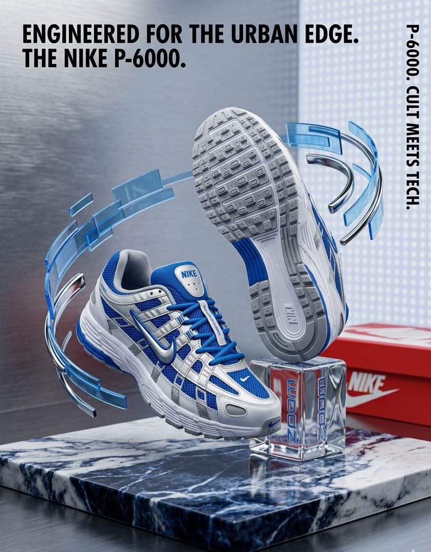 NIKE P 6000 TRAINER WHITE RED BLUE