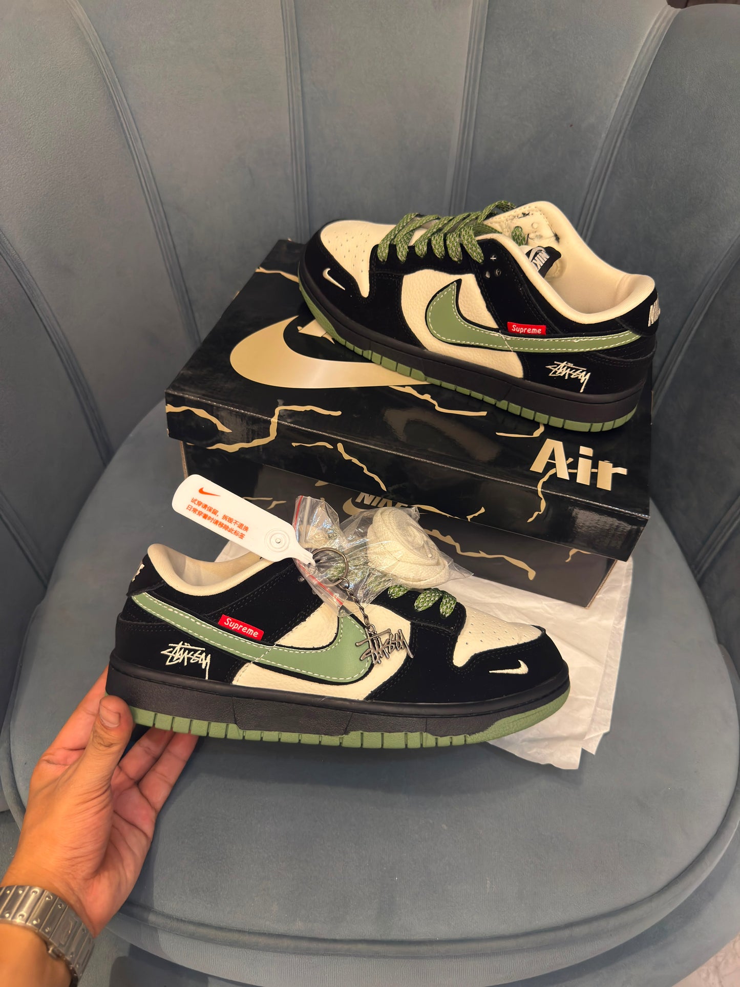 NIKE SB CUSTOM STUSSY GREEN WHITE