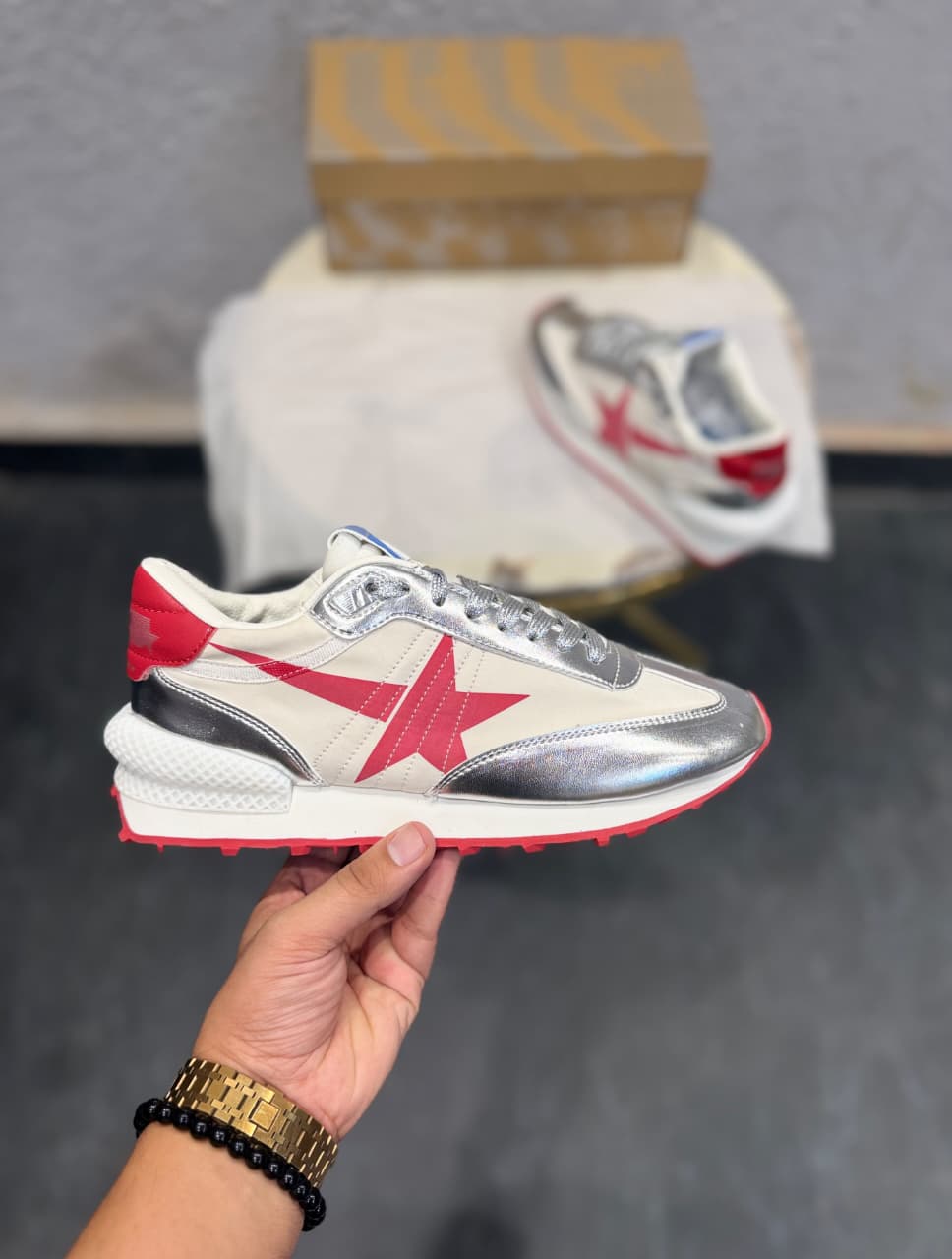 ADIDAS GOLDEN GOOSE MARATHON SNEAKERS SILVER RED