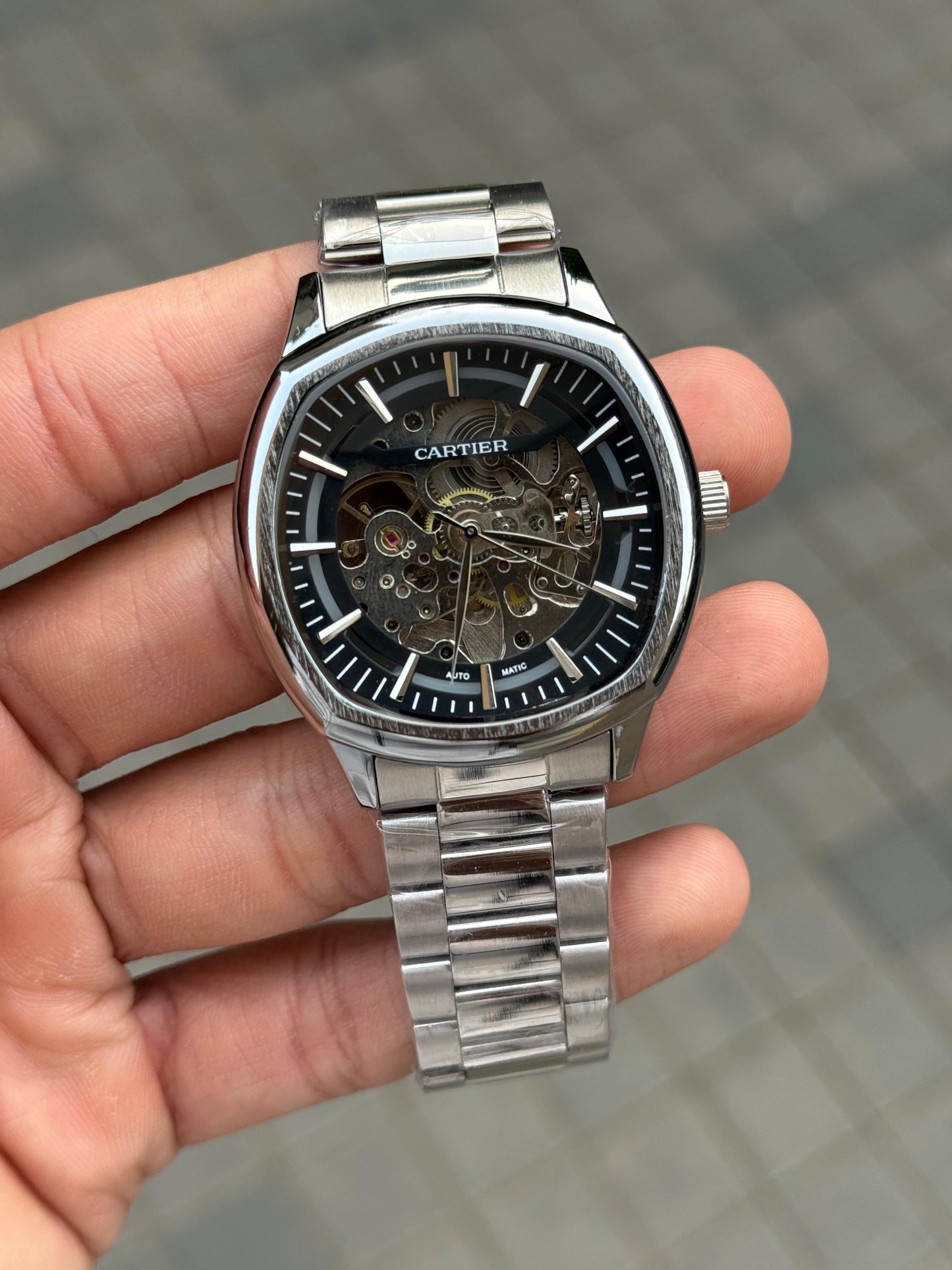 CARTIER SQUARE SKELETON AUTOMATIC WATCH
