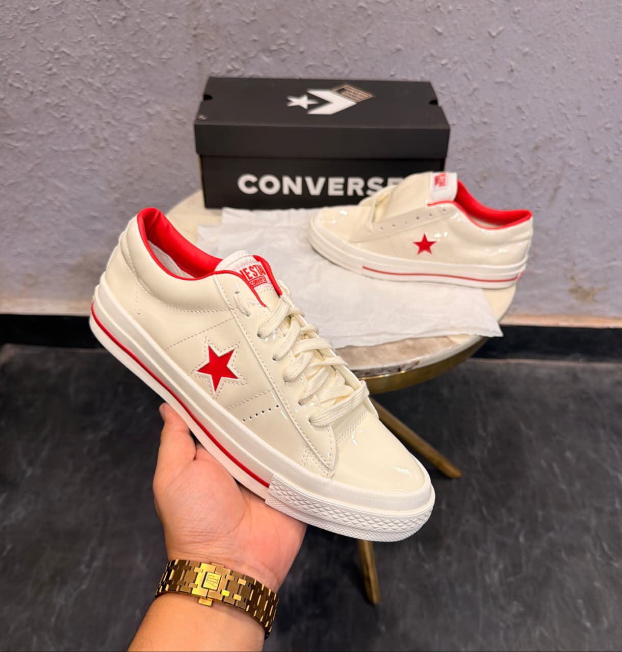 CONVERSE ONE STAR PATENT J WHITE RED