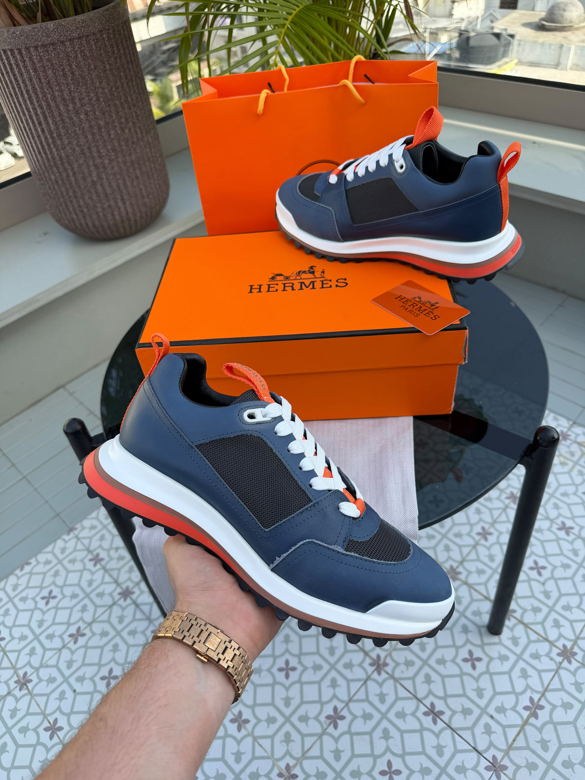 HERMES LEADER SNEAKER BLUE ORANGE UA QUALITY