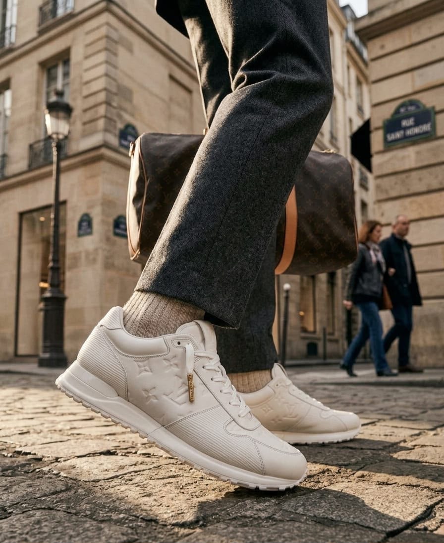 LOUIS VUITTON RUN AWAY SNEAKER MONOGRAM EMBOSSED LEATHER WHITE