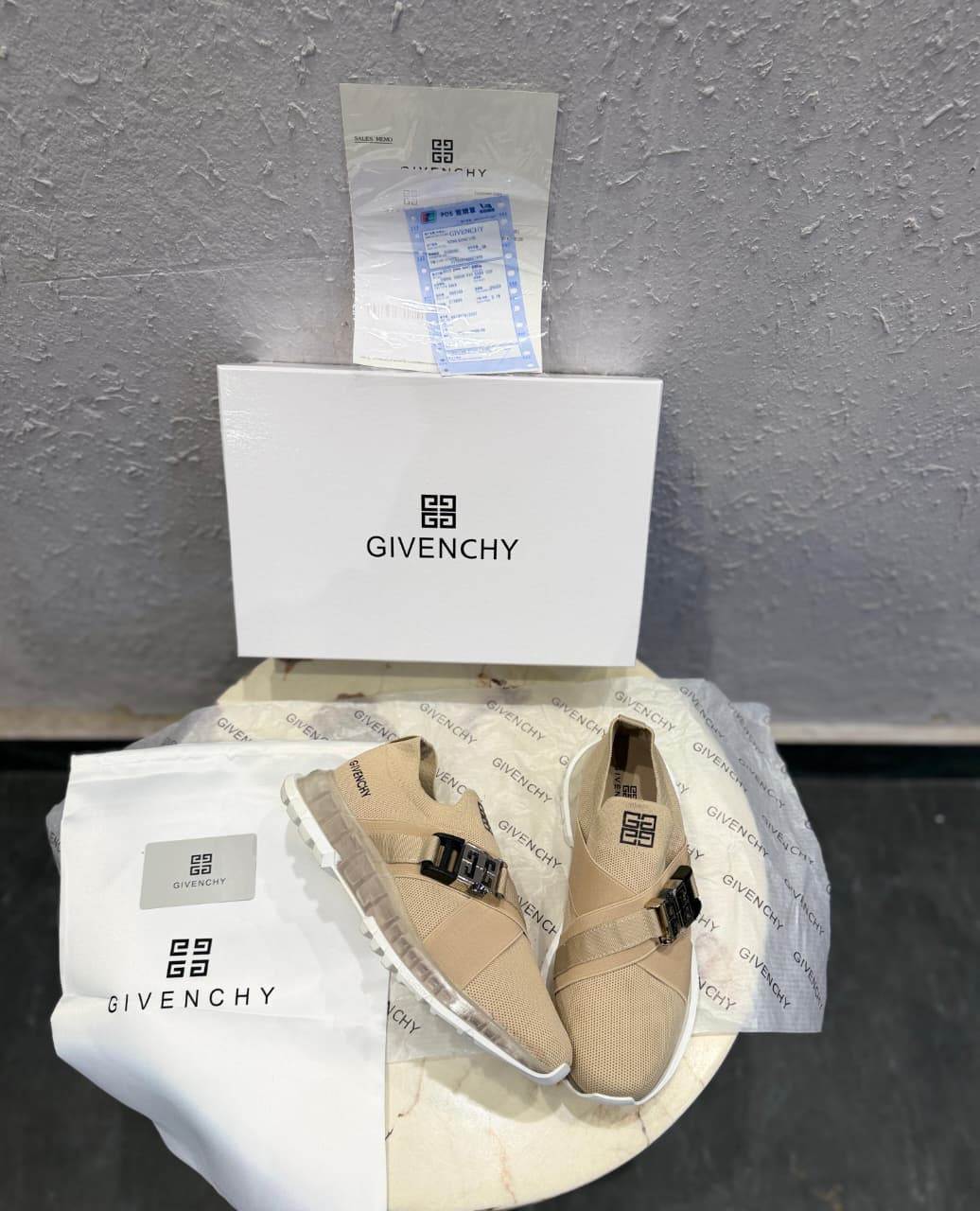 GIVENCHY PARIS BEIGE BUCKLE SNEAKERS