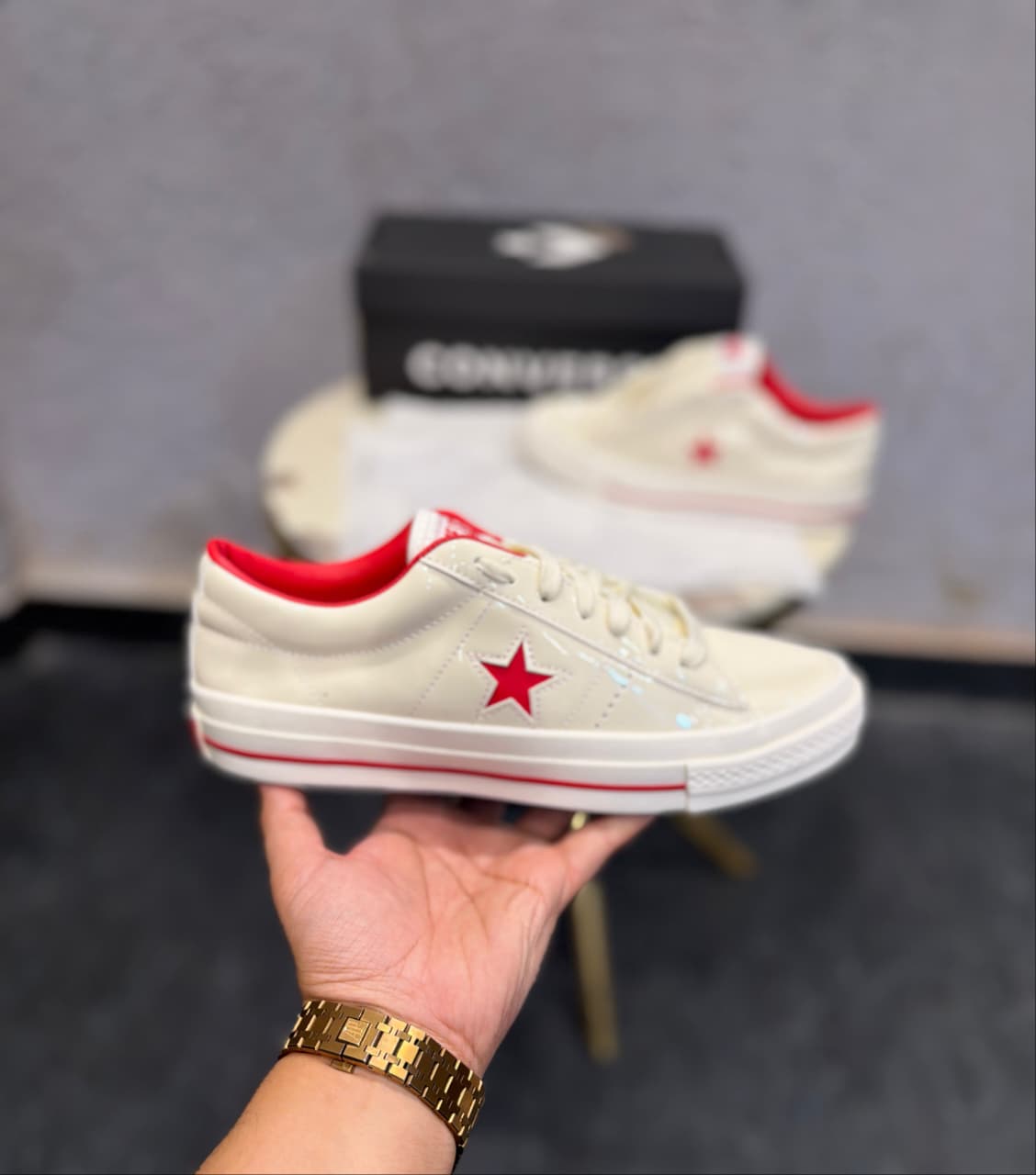 CONVERSE ONE STAR PATENT J WHITE RED