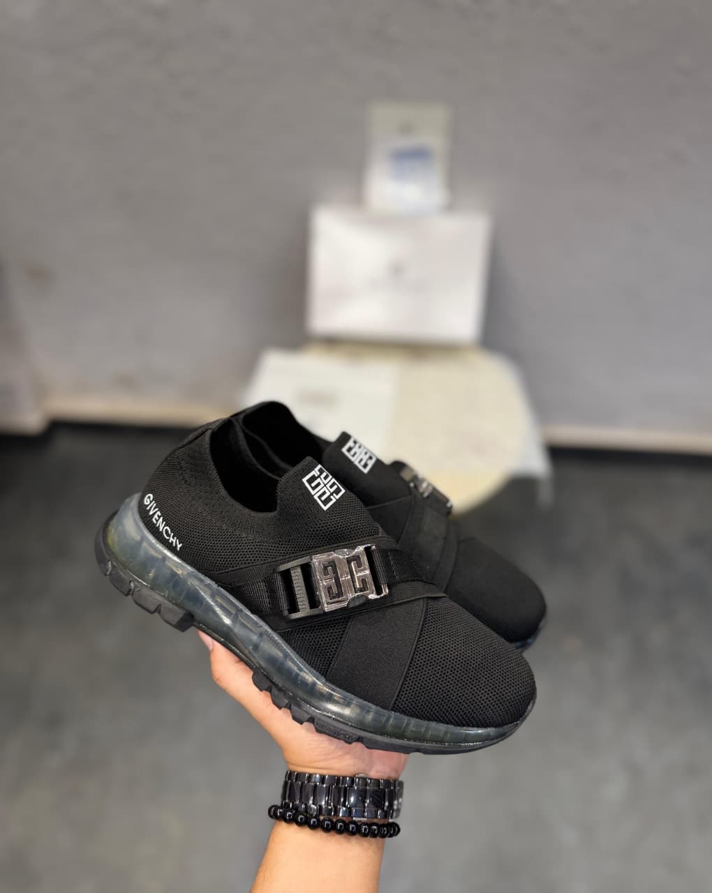 GIVENCHY PARIS BEIGE BUCKLE SNEAKERS