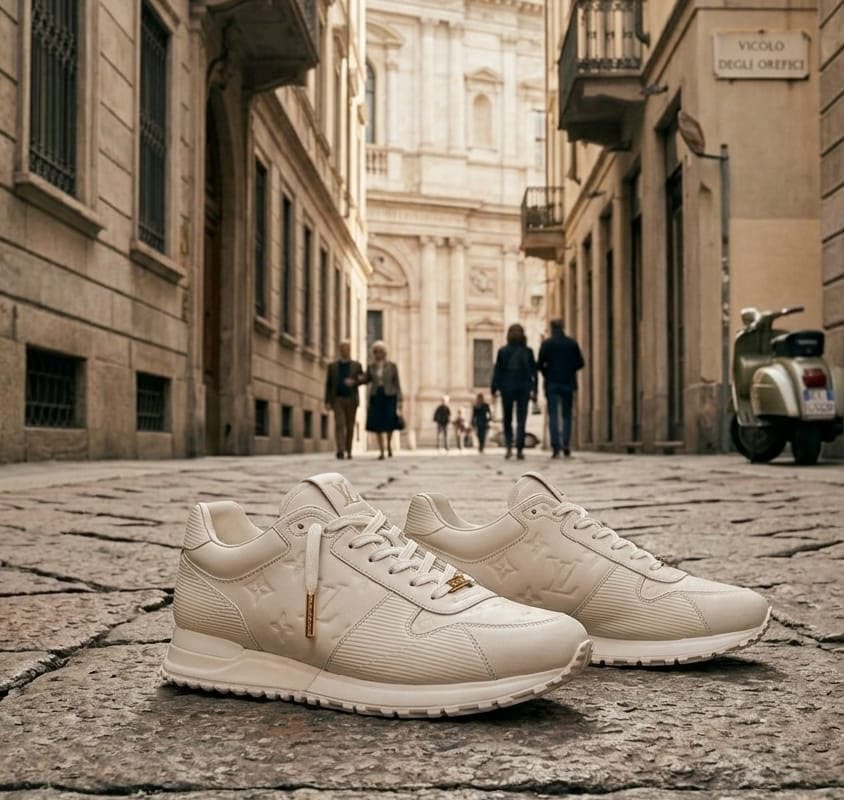 LOUIS VUITTON RUN AWAY SNEAKER MONOGRAM EMBOSSED LEATHER WHITE