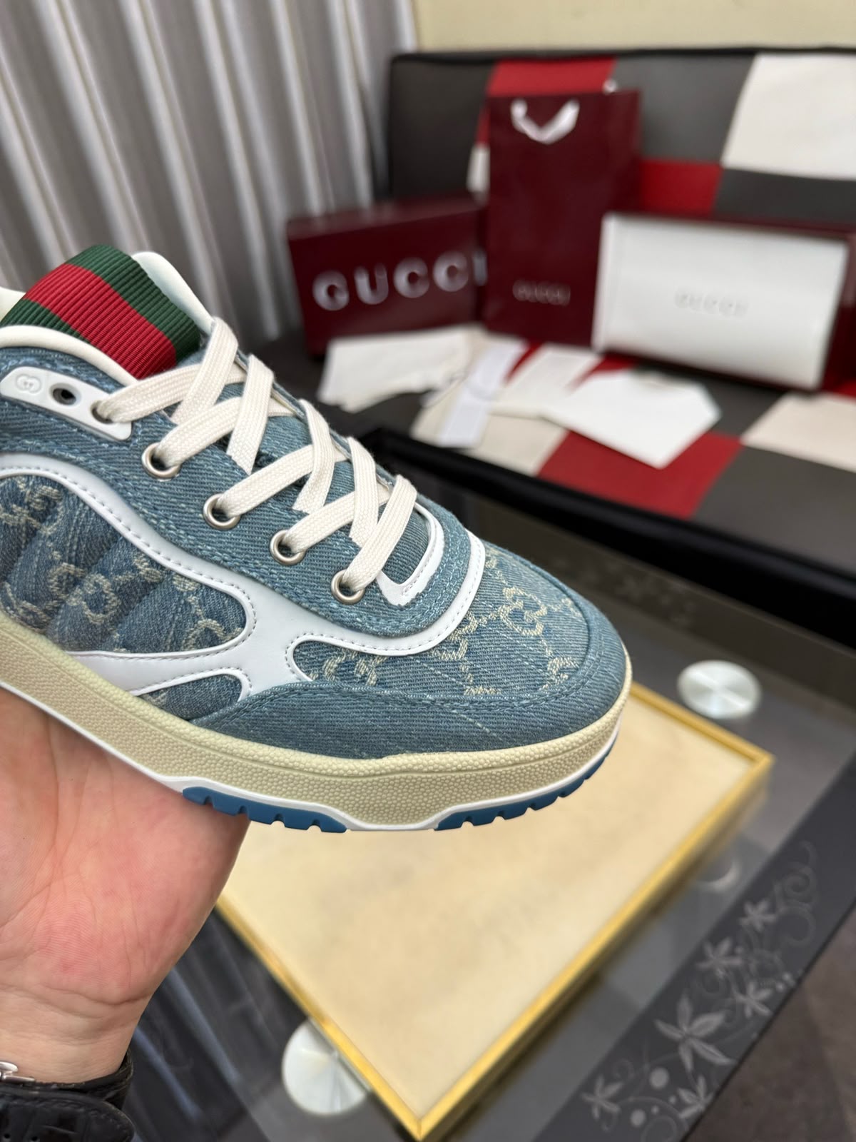 GUCCI RE WEB LIGHT BLUE DENIM SNEAKER UA QUALITY
