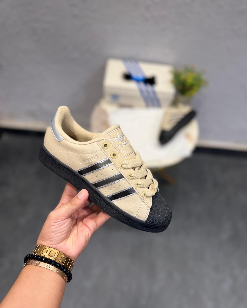 ADIDAS ORIGINALS SUPERSTAR BEIGE BLACK SILVER