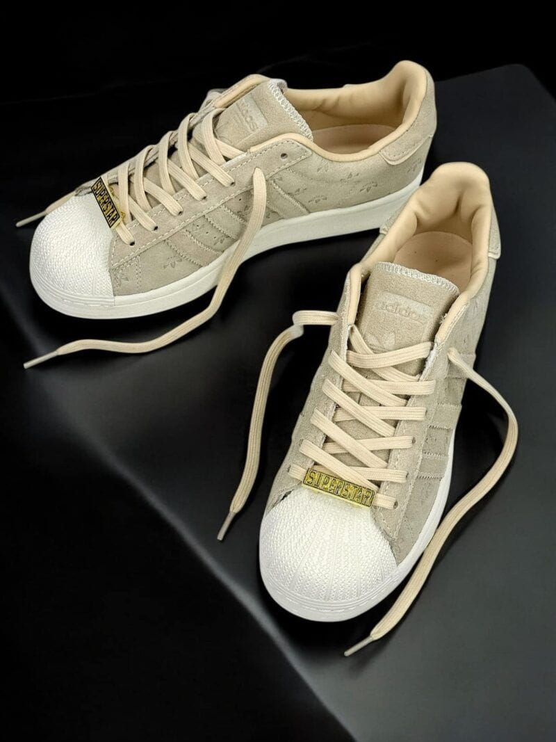 ADIDAS ORIGINALS SUPERSTAR BEIGE ENGRAVED 3 STRIPS FLOWER