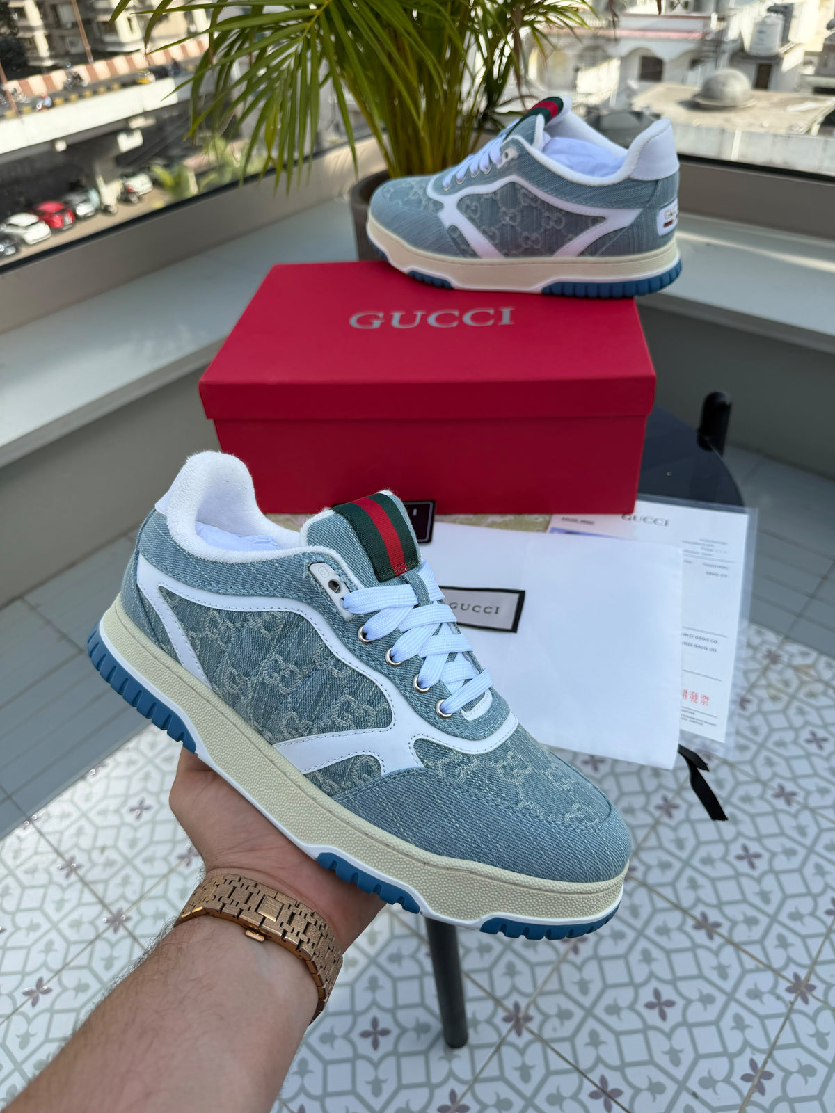 GUCCI RE WEB LIGHT BLUE DENIM SNEAKER UA QUALITY