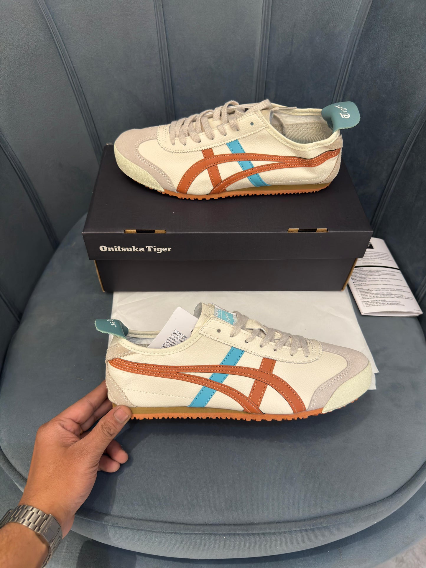 ONITSUKA  TIGER LEATHER MEXICO 66 CREAM PIQUANT ORANGE