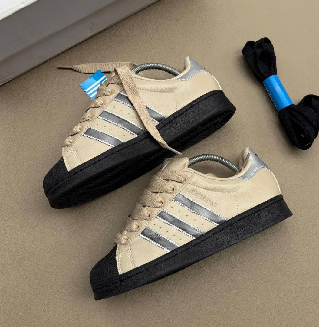 ADIDAS ORIGINALS SUPERSTAR BEIGE BLACK SILVER