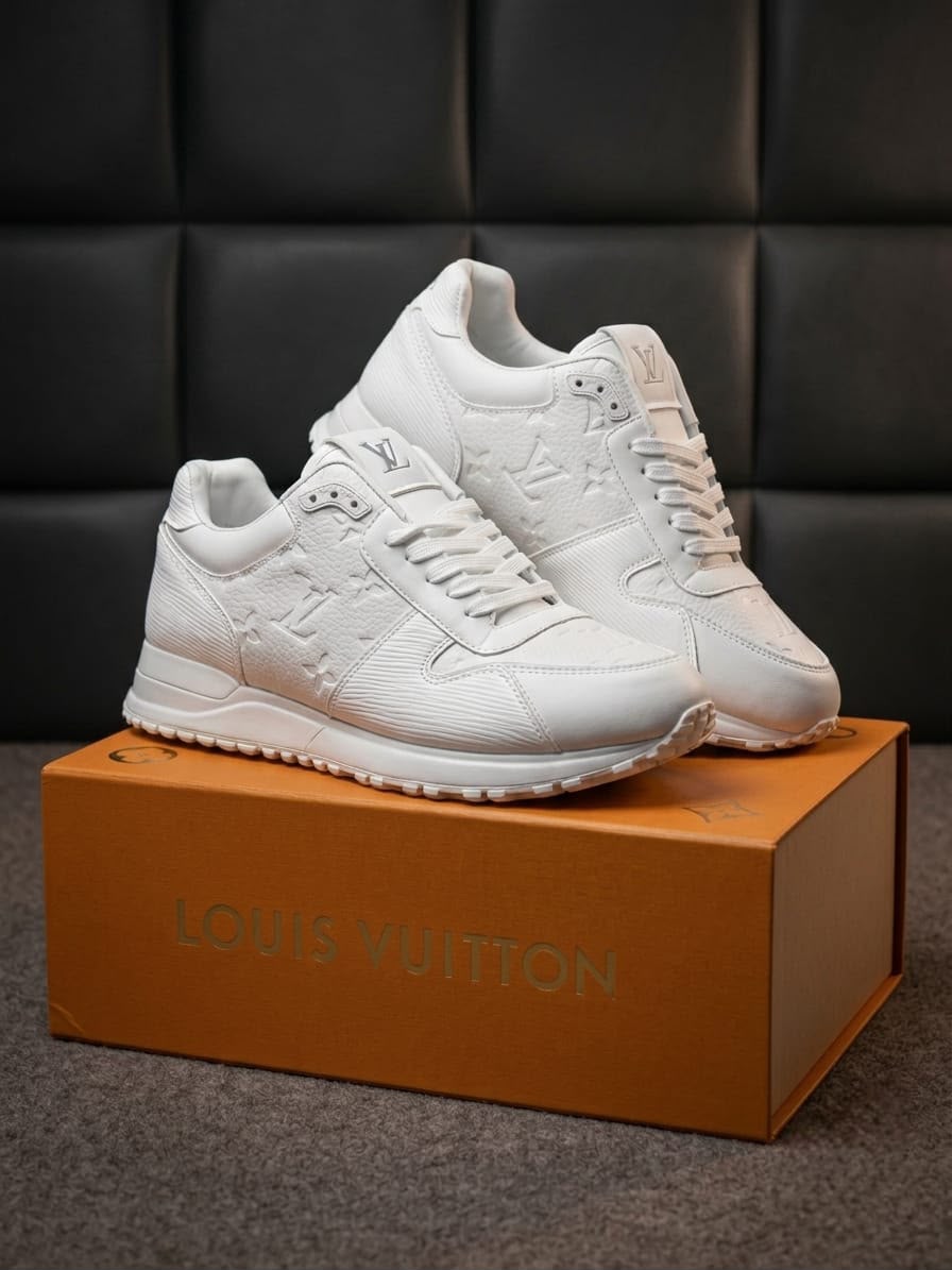 LOUIS VUITTON RUN AWAY SNEAKER MONOGRAM EMBOSSED LEATHER WHITE