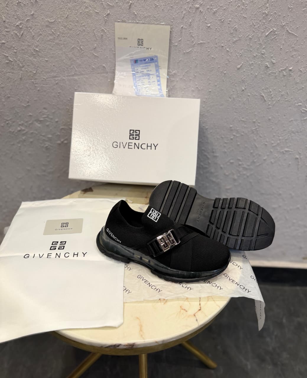 GIVENCHY PARIS BEIGE BUCKLE SNEAKERS