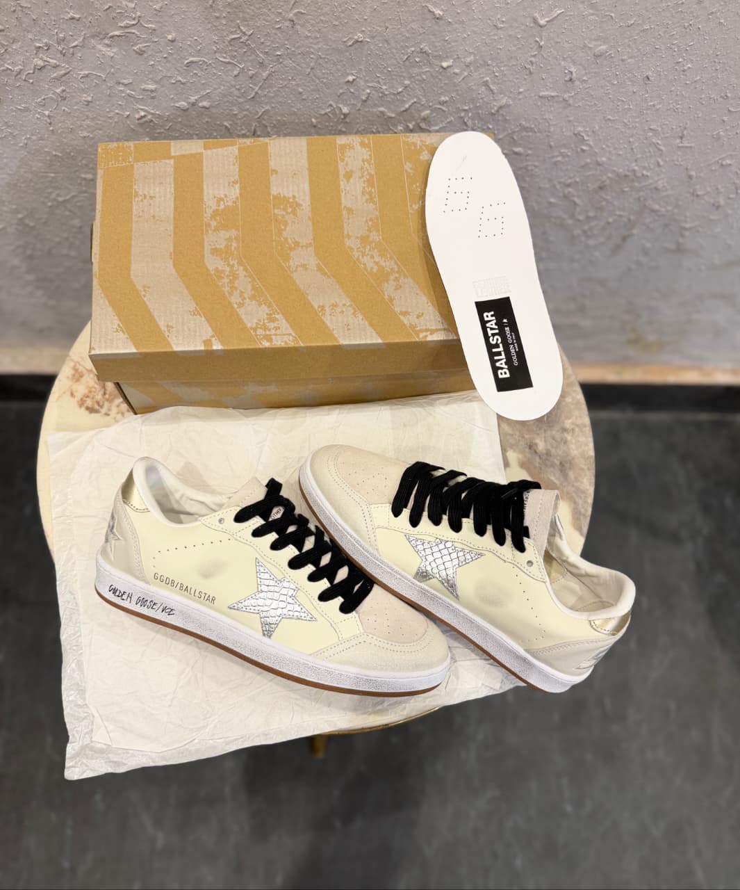 GOLDEN GOOSE BALL STAR WHITE SILVER SNEAKERS