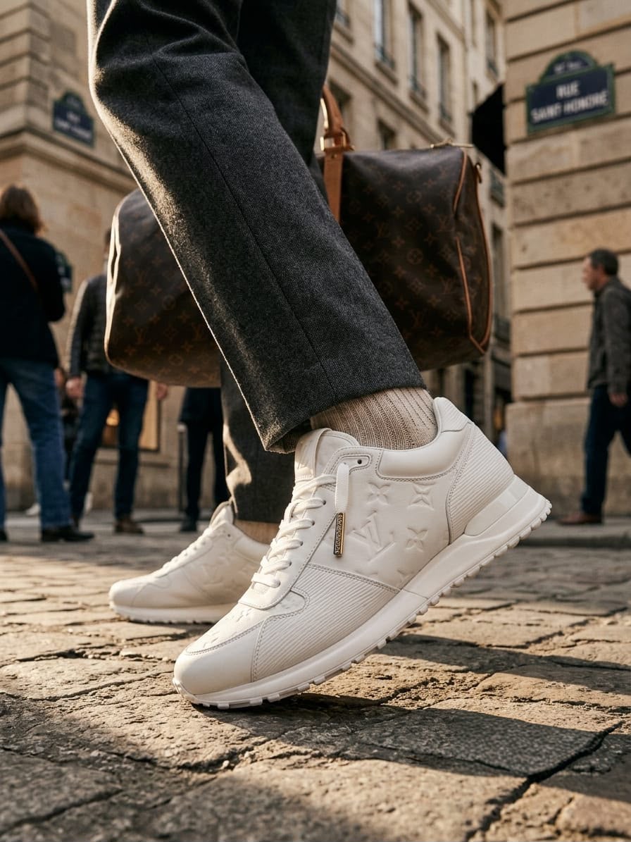 LOUIS VUITTON RUN AWAY SNEAKER MONOGRAM EMBOSSED LEATHER WHITE