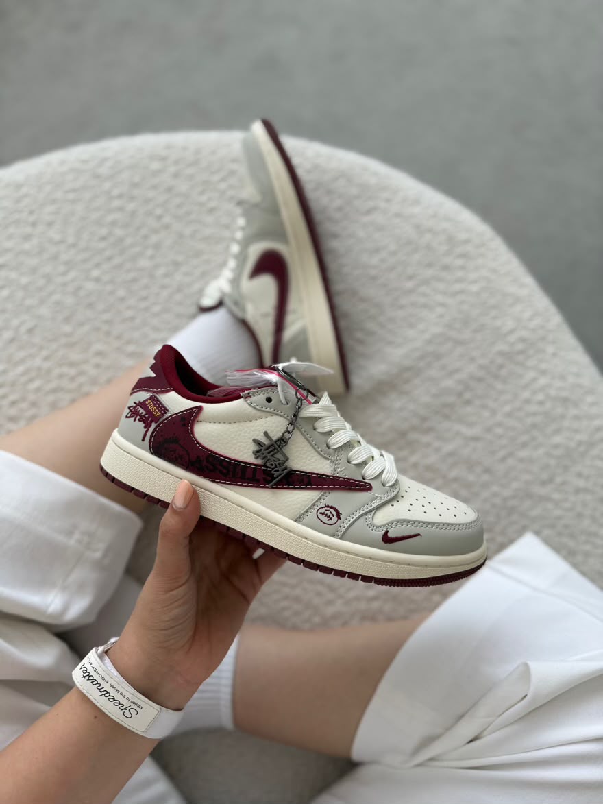 NIKE AIR JORDAN 1 LOW TRAVIS SCOTT X STUSSY SAIL BURGUNDY