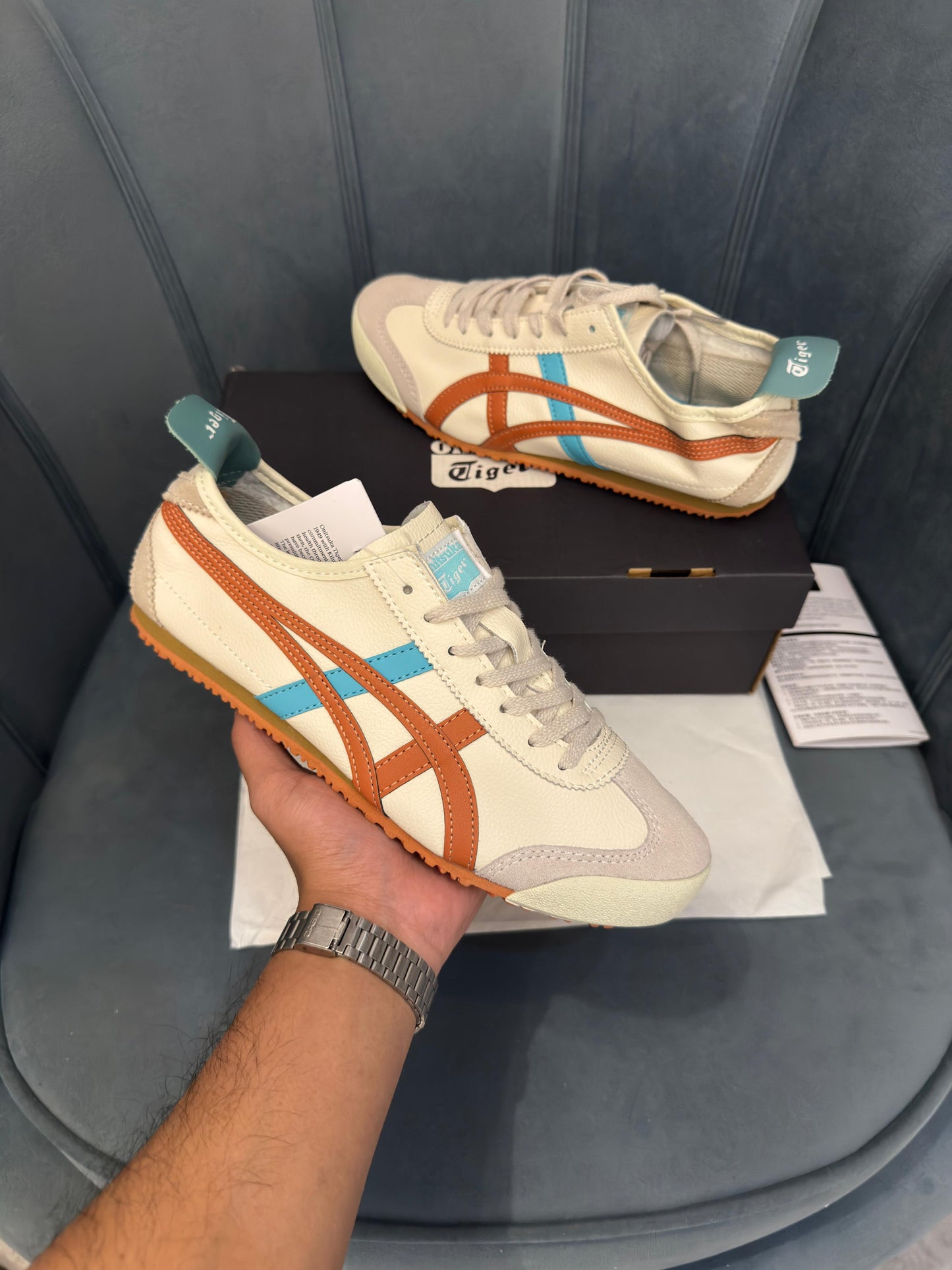 ONITSUKA  TIGER LEATHER MEXICO 66 CREAM PIQUANT ORANGE