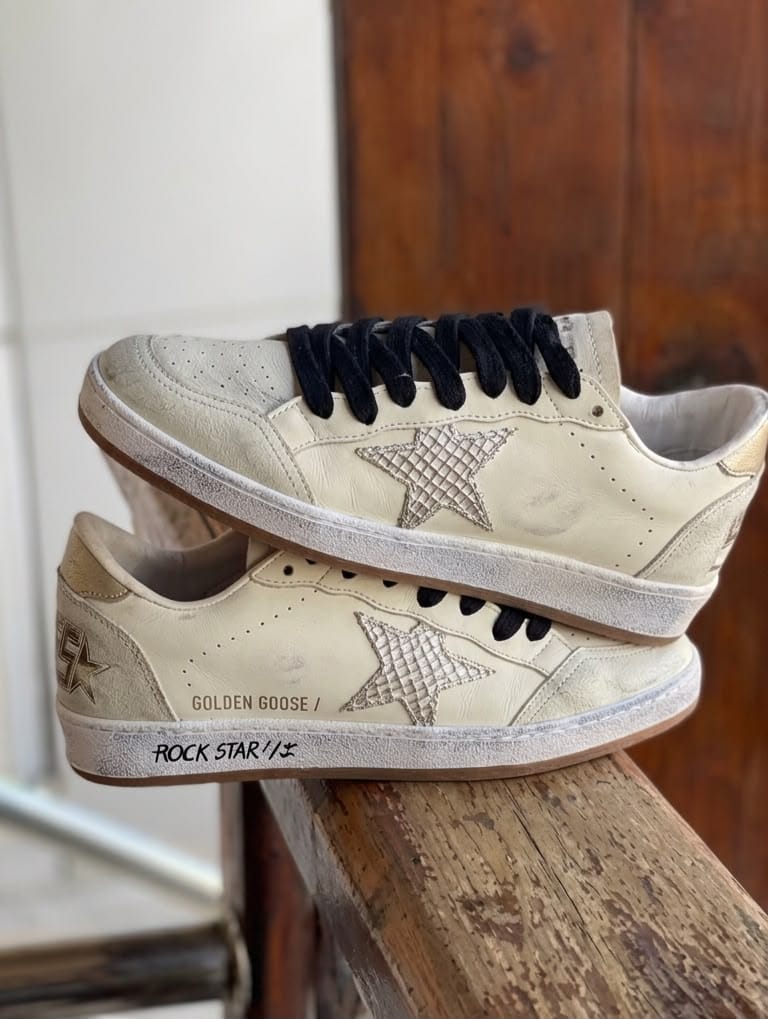 GOLDEN GOOSE BALL STAR WHITE SILVER SNEAKERS