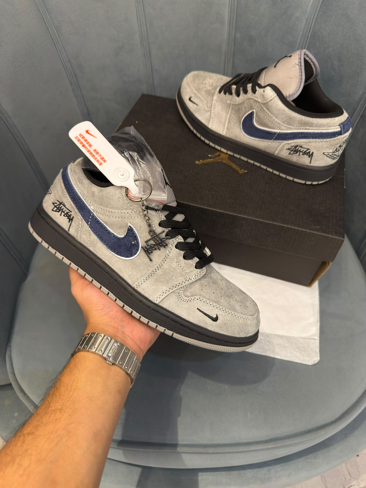 AIR JORDAN RETRO 1 STUSSY GREY BLUE