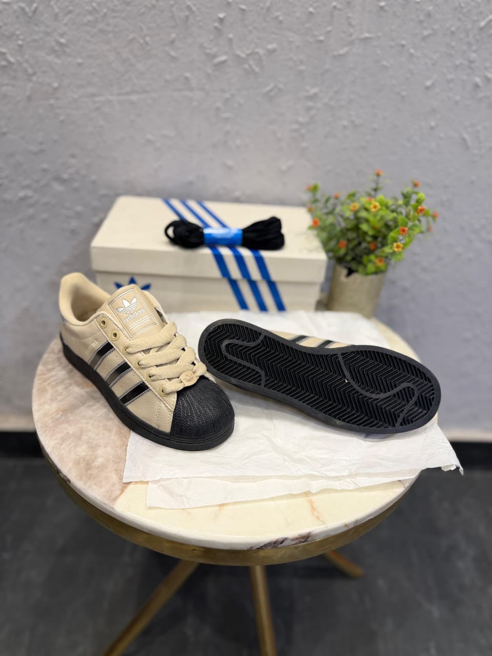ADIDAS ORIGINALS SUPERSTAR BEIGE BLACK SILVER