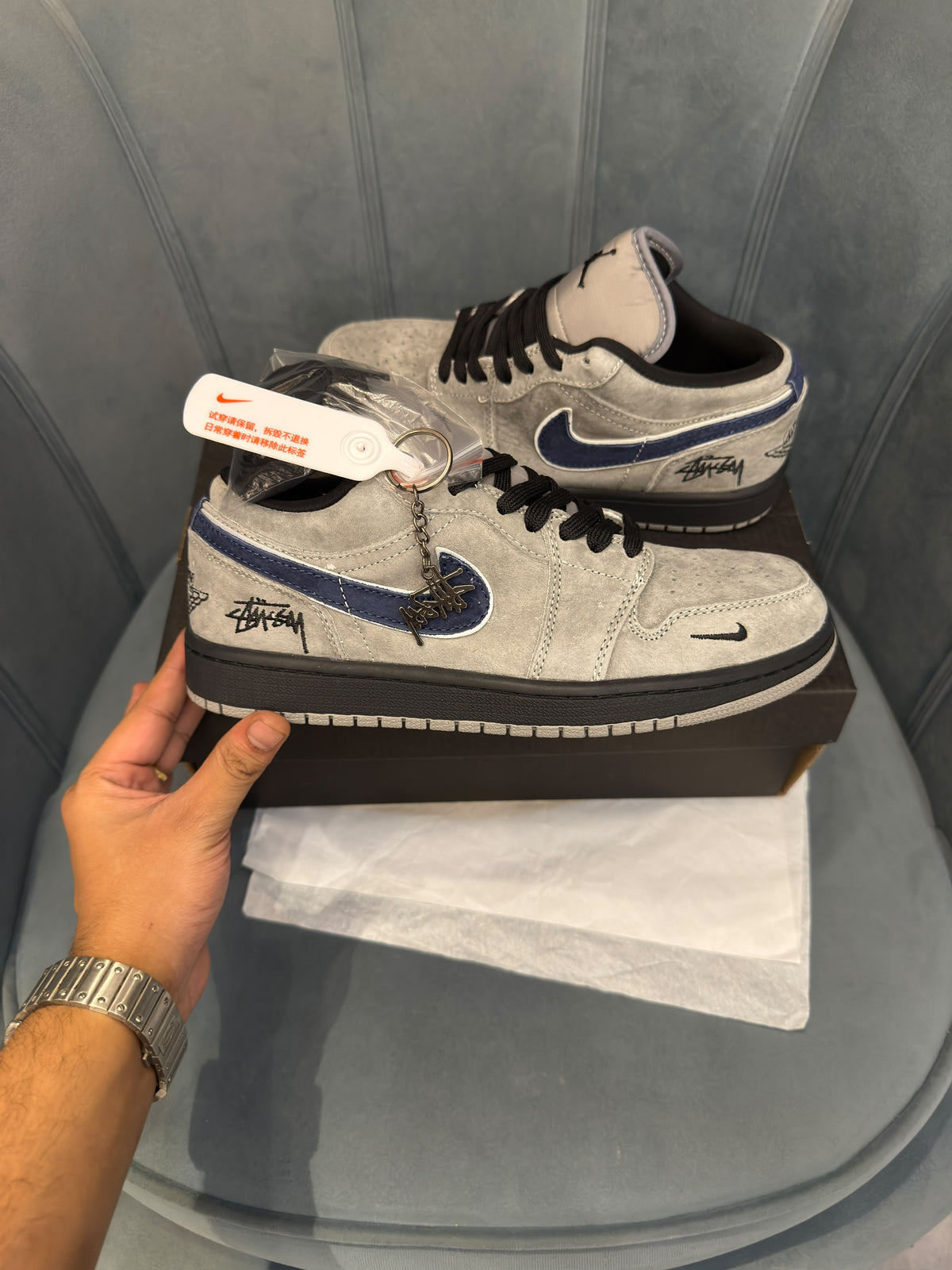 AIR JORDAN RETRO 1 STUSSY GREY BLUE