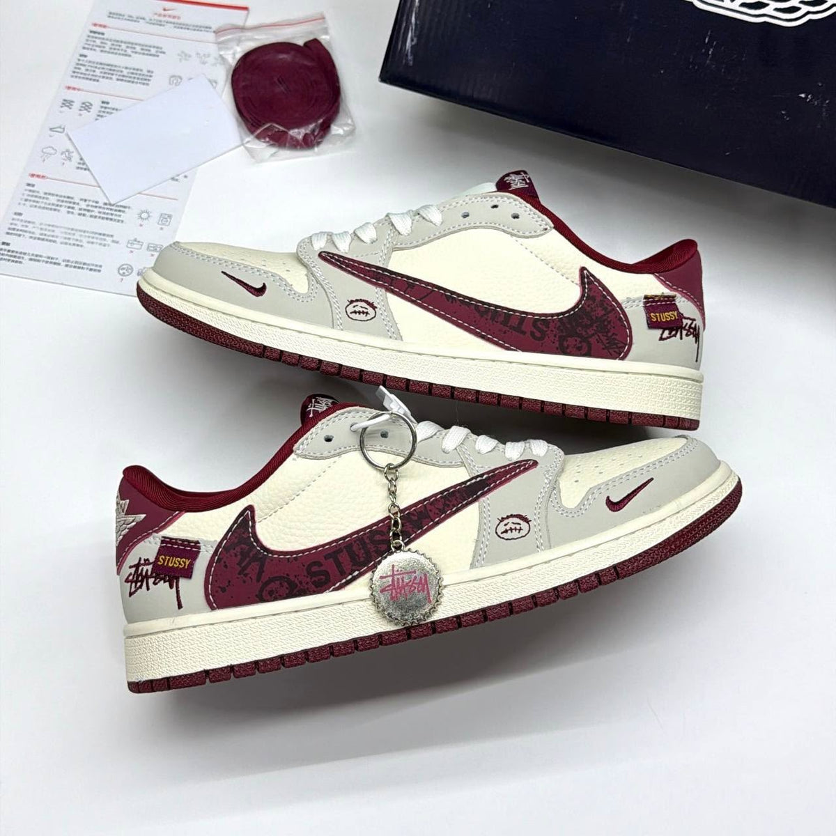 NIKE AIR JORDAN 1 LOW TRAVIS SCOTT X STUSSY SAIL BURGUNDY