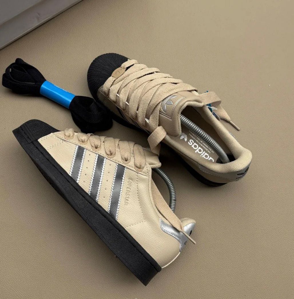ADIDAS ORIGINALS SUPERSTAR BEIGE BLACK SILVER