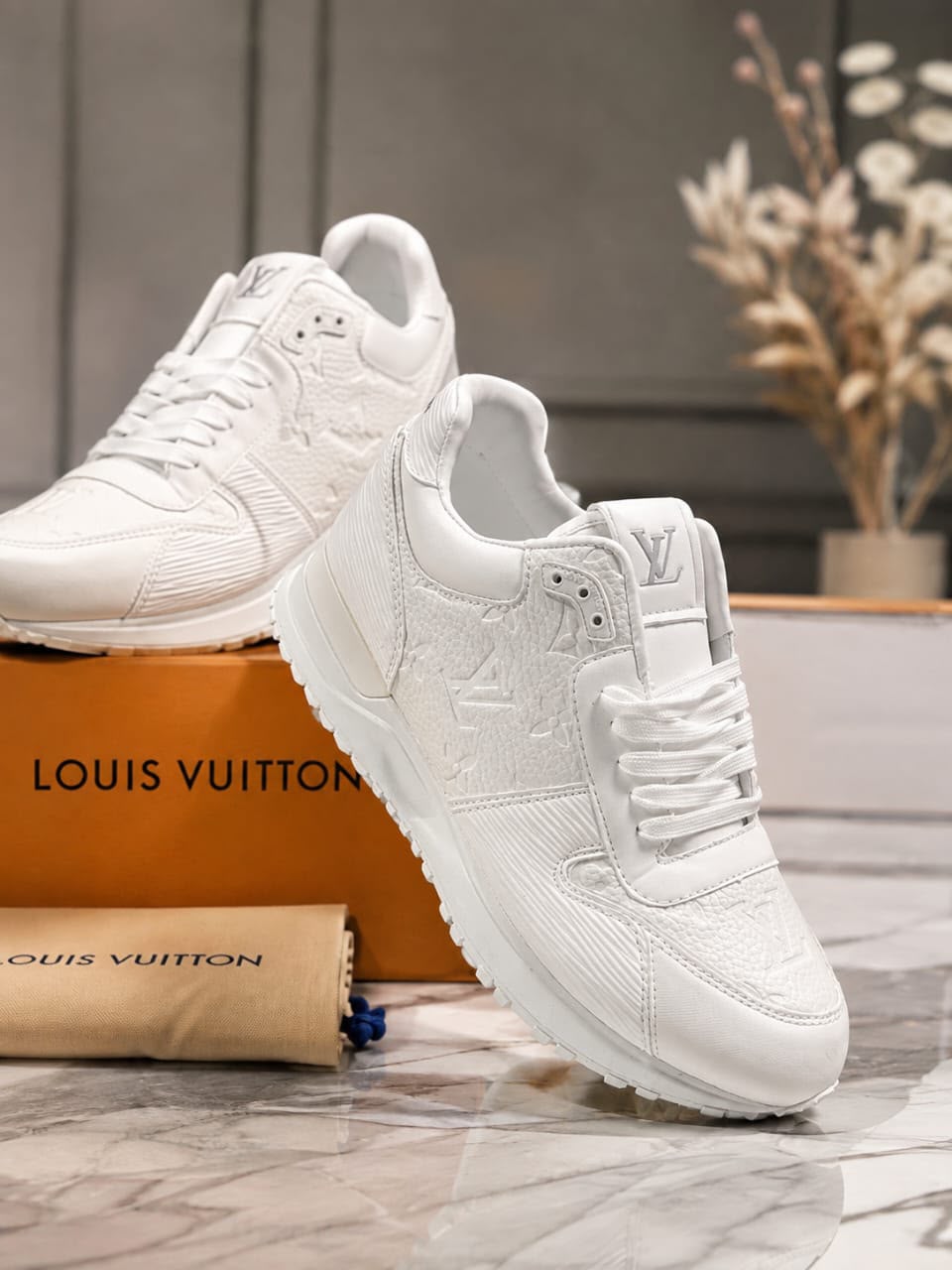 LOUIS VUITTON RUN AWAY SNEAKER MONOGRAM EMBOSSED LEATHER WHITE