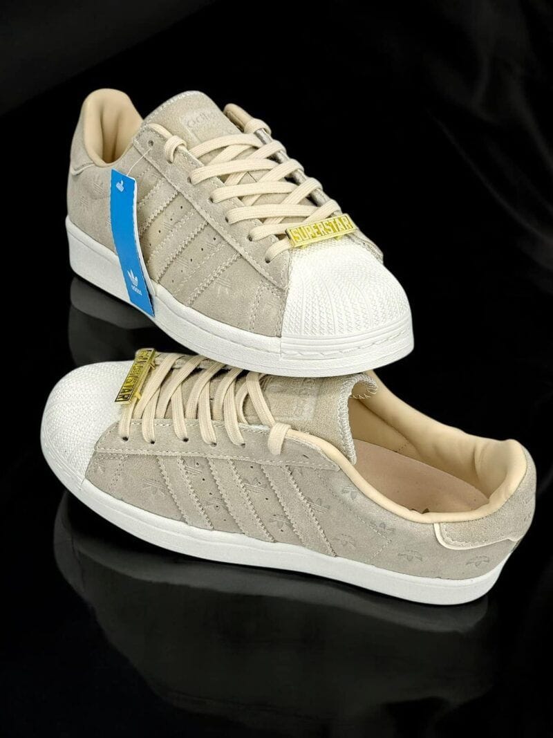 ADIDAS ORIGINALS SUPERSTAR BEIGE ENGRAVED 3 STRIPS FLOWER