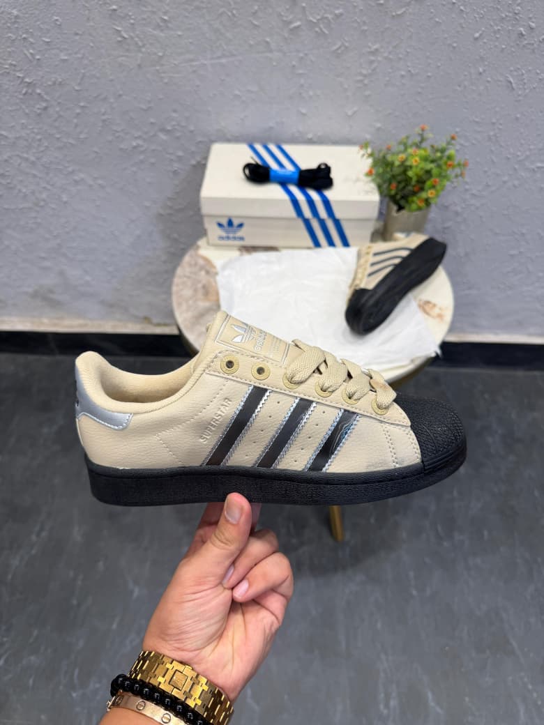 ADIDAS ORIGINALS SUPERSTAR BEIGE BLACK SILVER