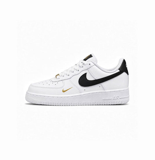 NIKE AIR FORCE 1 LOW 07 ESSENTIAL WHITE BLACK GOLD MINI SWOOSH