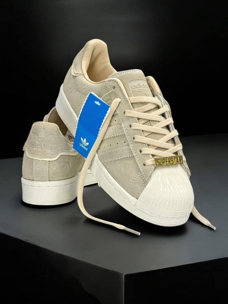 ADIDAS ORIGINALS SUPERSTAR BEIGE ENGRAVED 3 STRIPS FLOWER