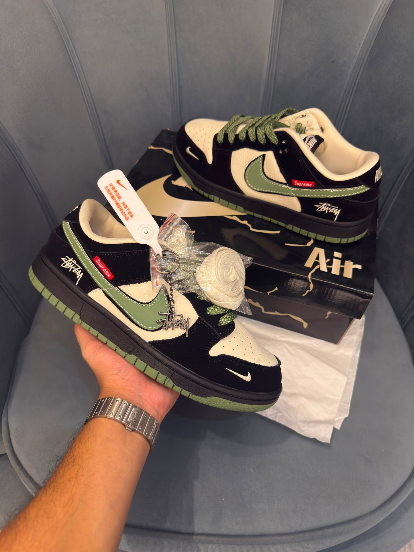 NIKE SB CUSTOM STUSSY GREEN WHITE