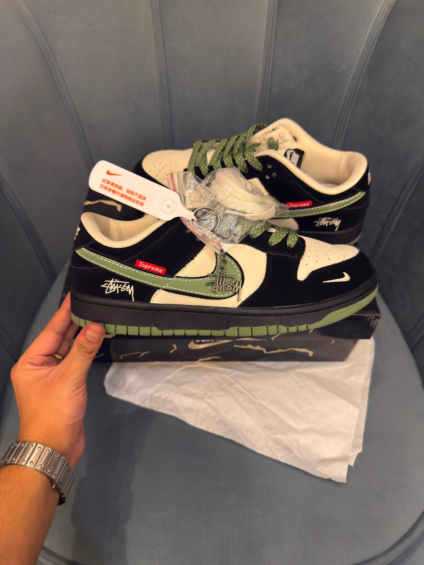 NIKE SB CUSTOM STUSSY GREEN WHITE