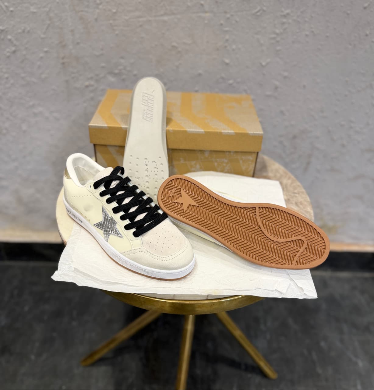 GOLDEN GOOSE BALL STAR WHITE SILVER SNEAKERS